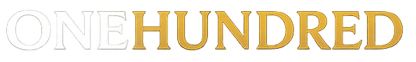 One hundred white and gold logo