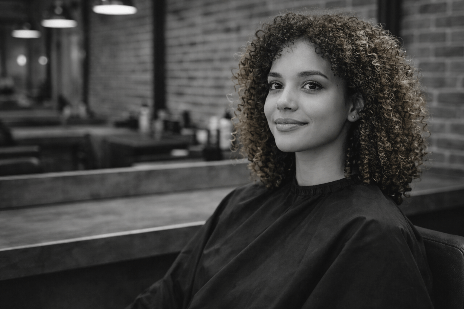 Curley haired womain showing off hairstyle