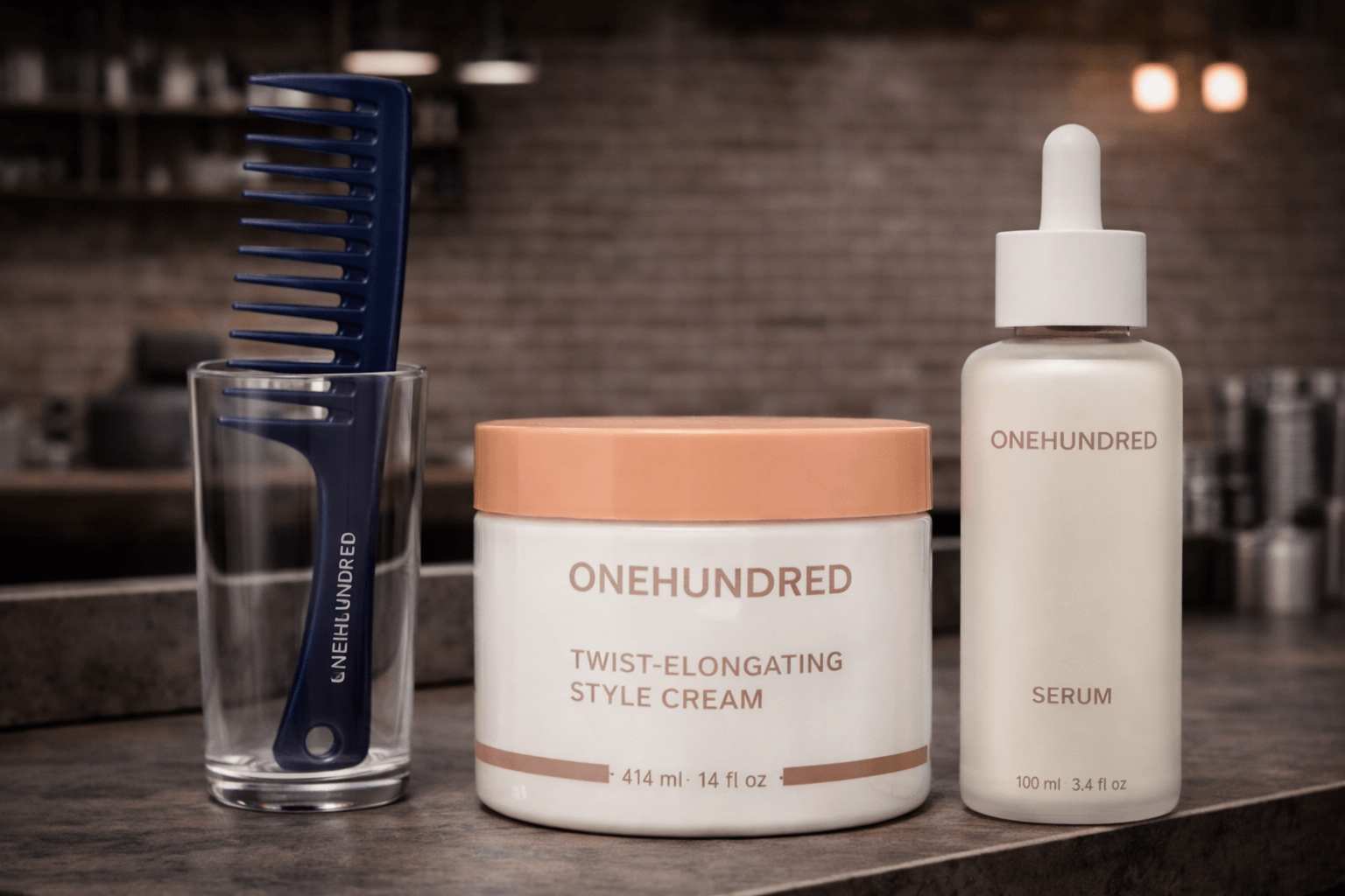 Styling Products and Brush in glass